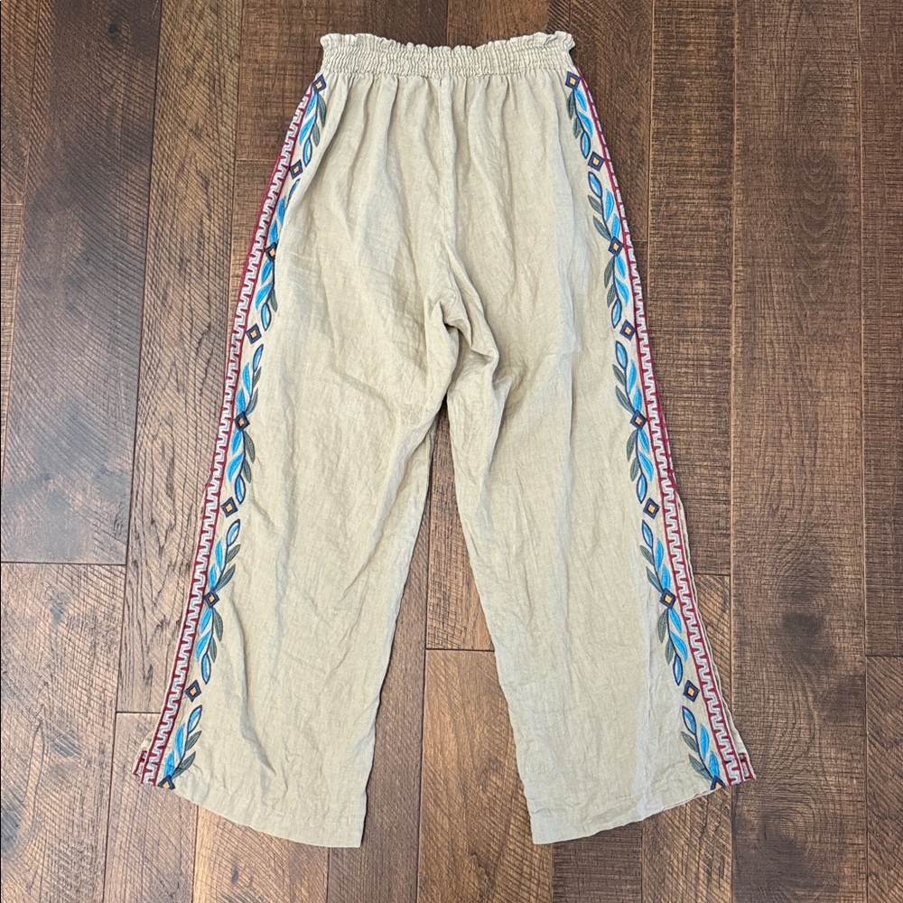 Johnny Was JW Los Angeles Side Slit Linen Embroidered Pants - Picture 8 of 9
